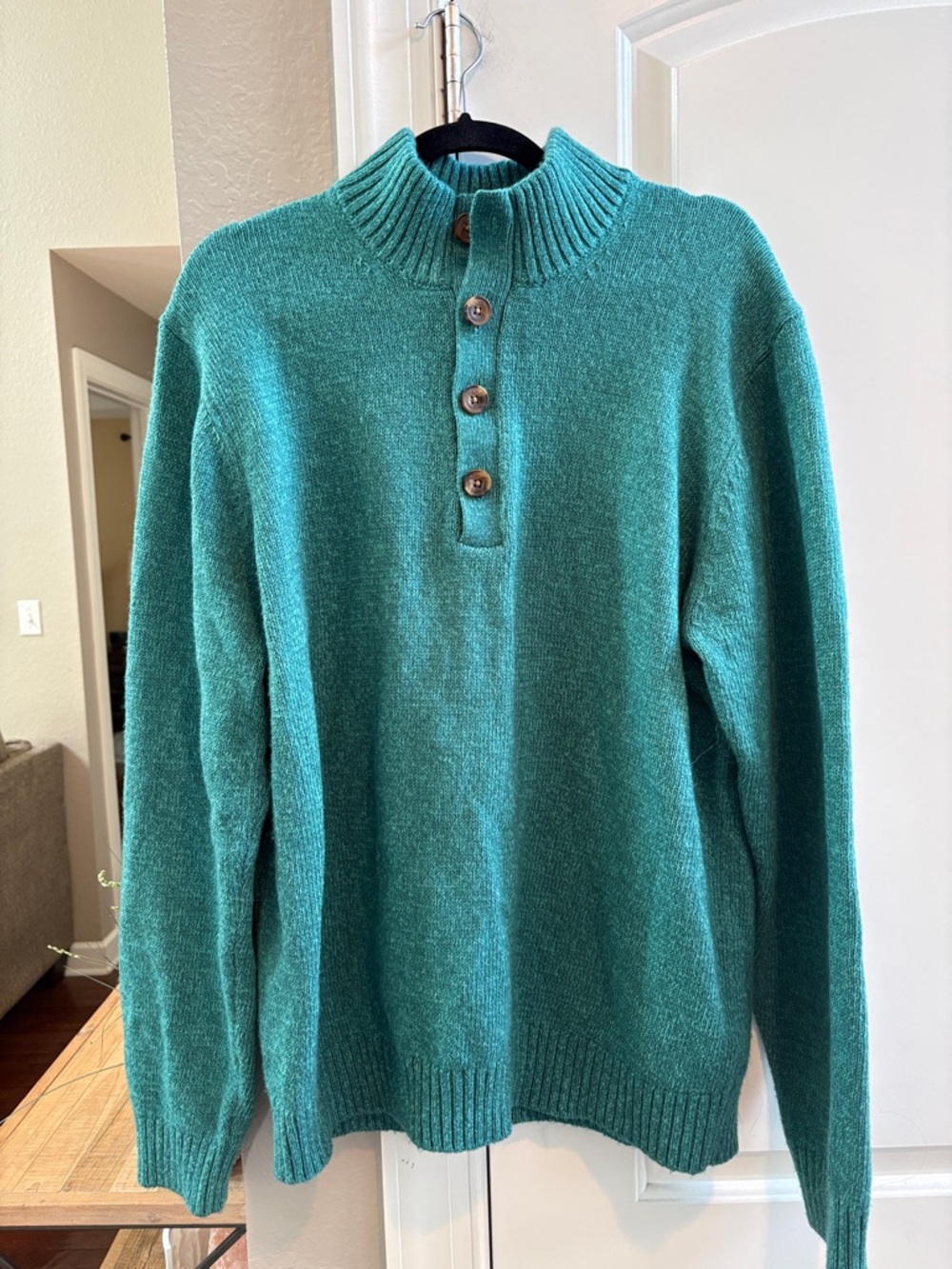 Izod Teal Button-Placket Crewneck Sweater